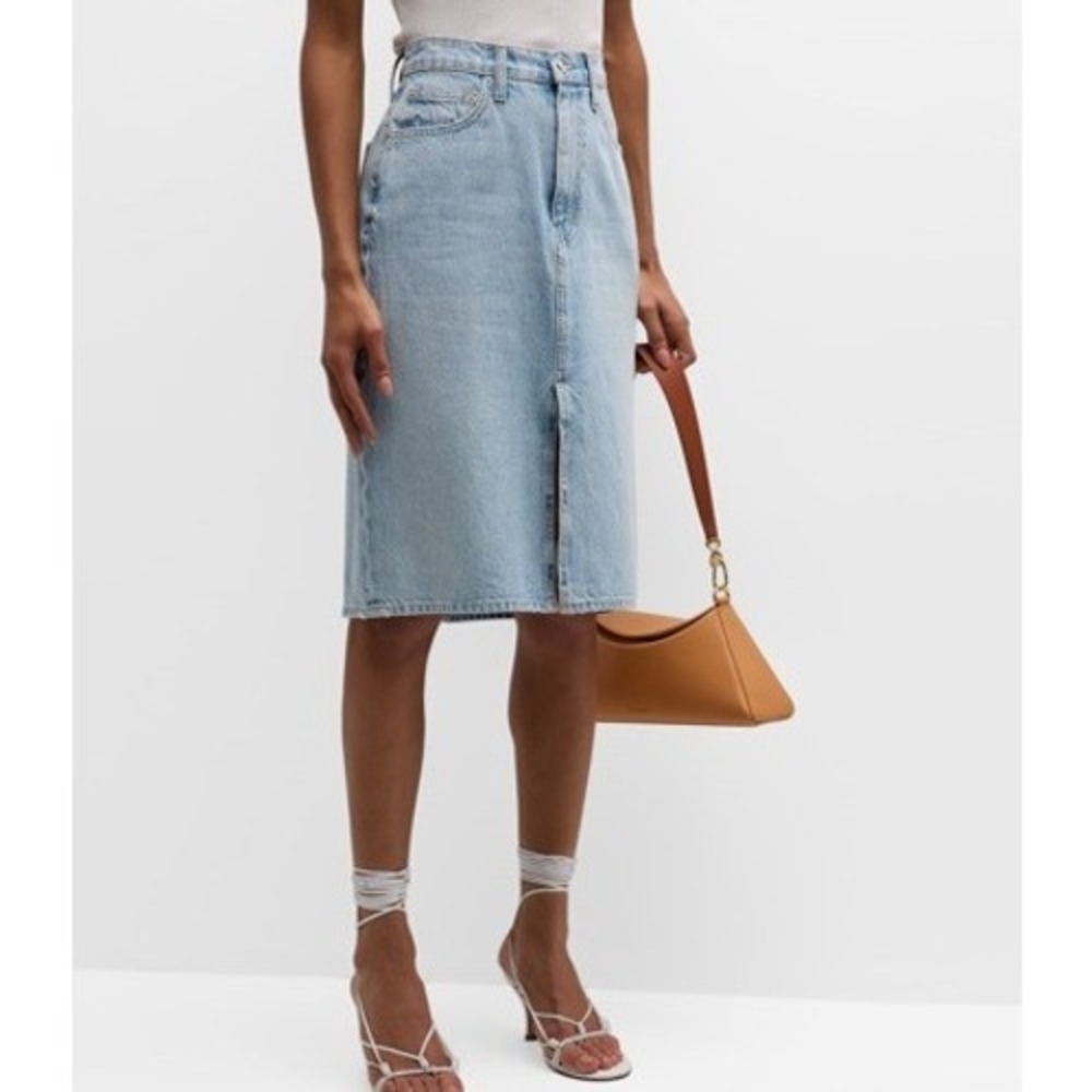 Derek Lam 10 Crosby Juliet Denim Midi Skirt, Light Wash Size 28, Front Slit Chic